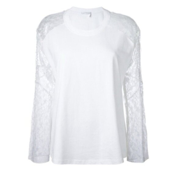 Chloe Small Lace Sleeve Blouse 100% Cotton Optic White NWT MSRP $1,051 - Picture 1 of 6